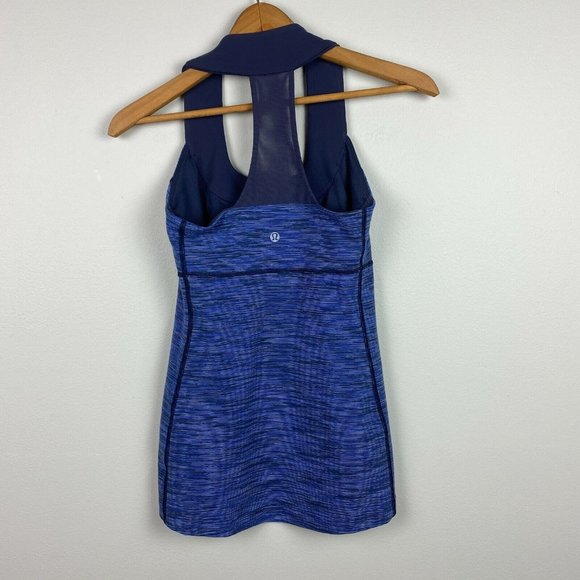 Lululemon Racerback Tank Top Women 4 Blue Gray Space Dye Mesh Built In Shelf Bra - Picture 4 of 9